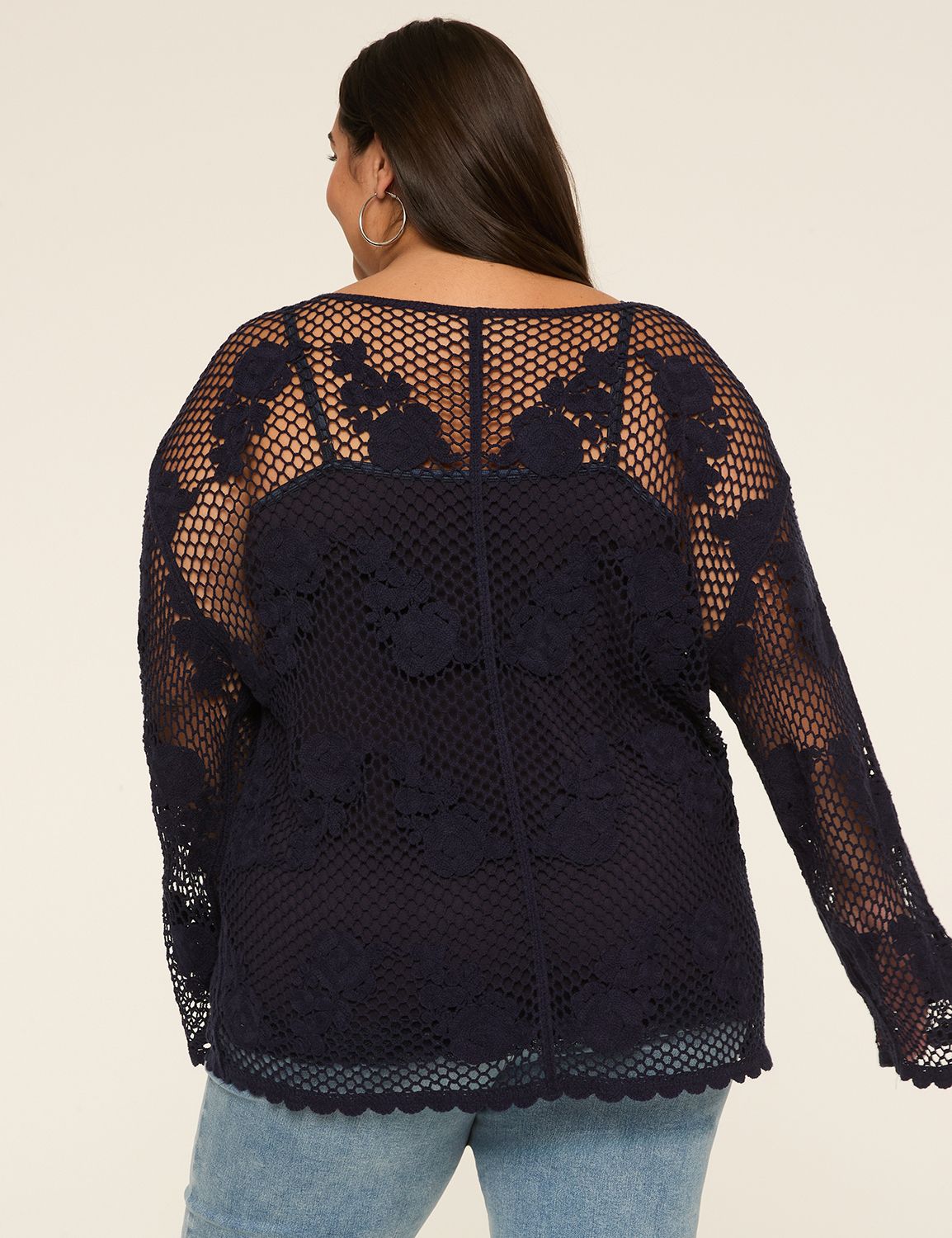 Long-Sleeve Crochet Popover Top