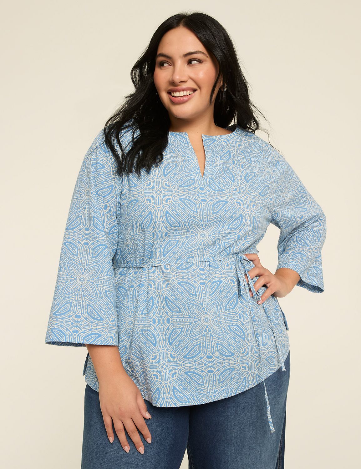 Bracelet Sleeve Notch Neck Tunic