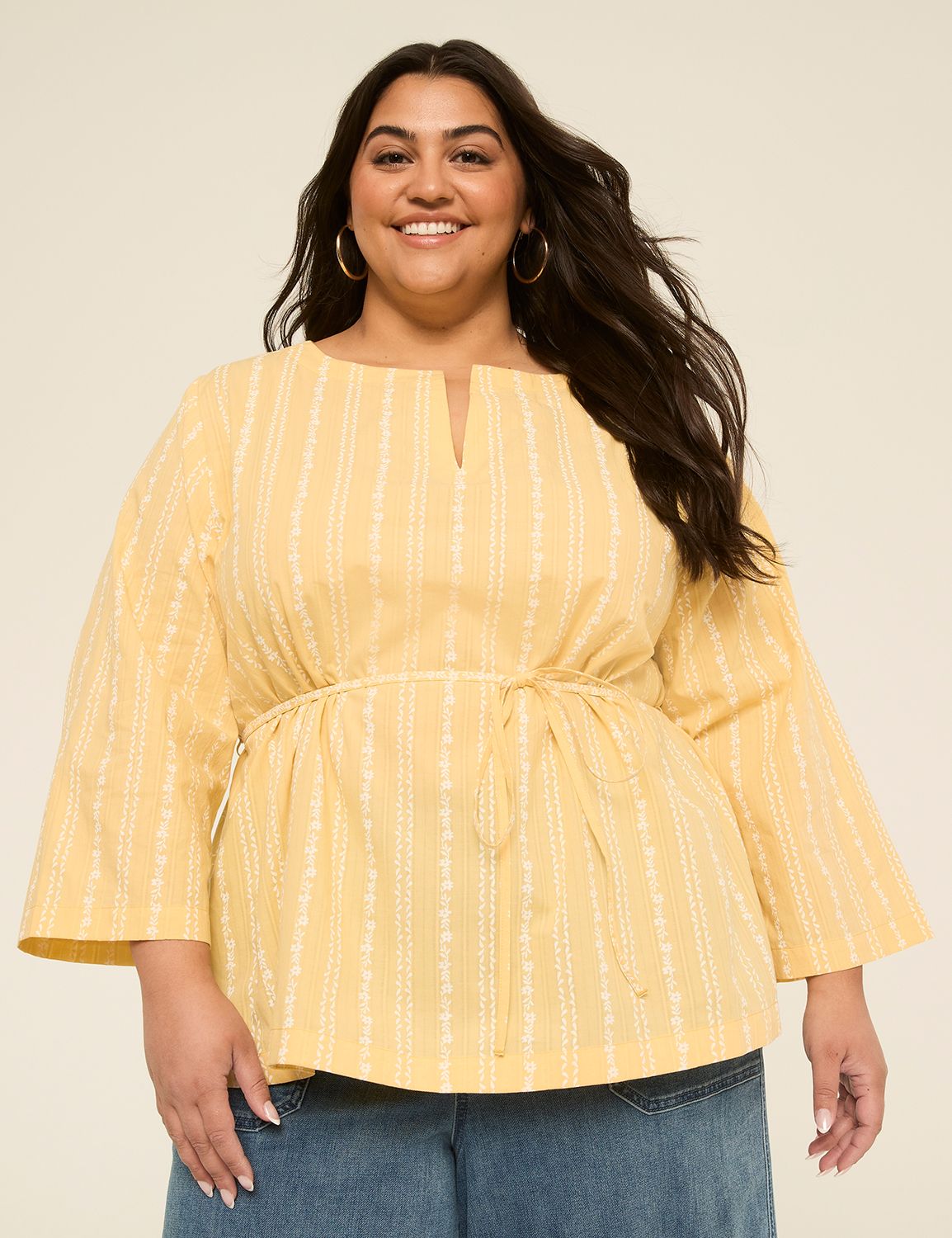 Bracelet Sleeve Notch Neck Tunic