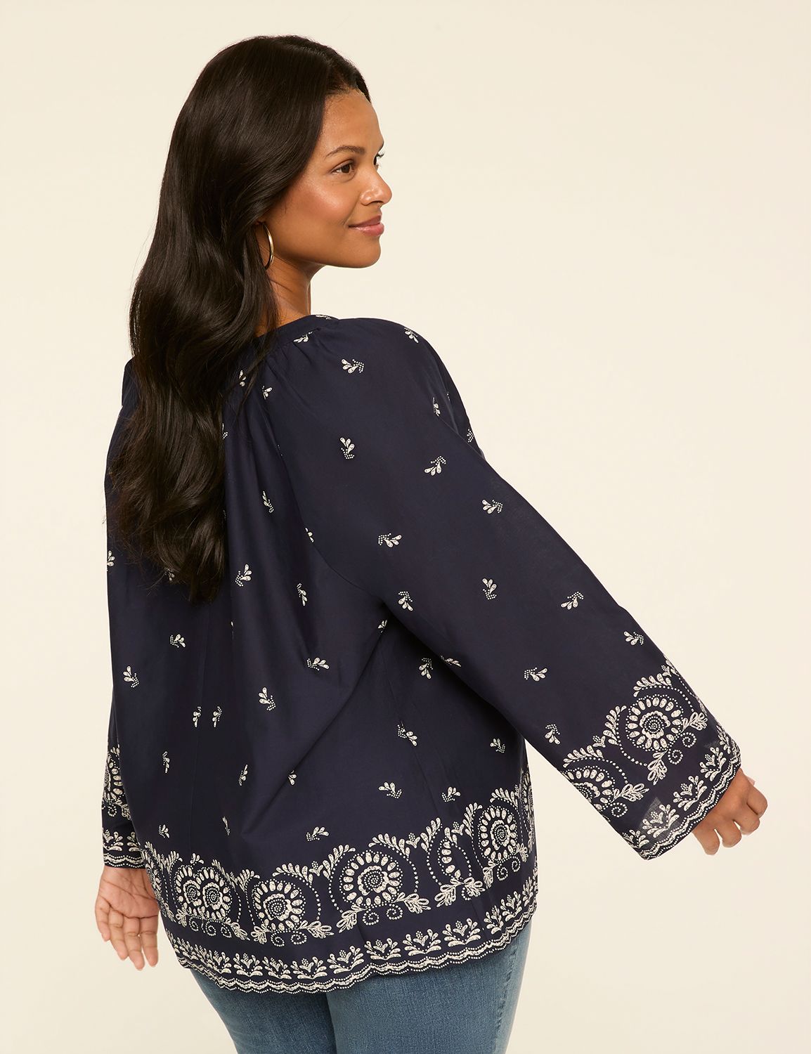 Long-Sleeve Bracelet Tie-Neck Top