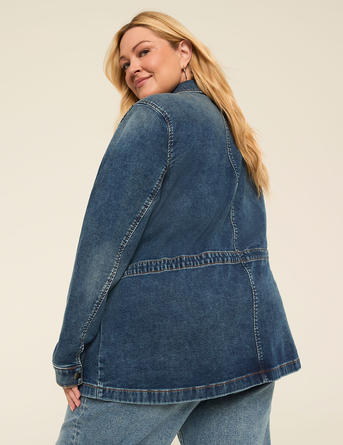 Cloud Knit Denim Cinched Waist Jacket