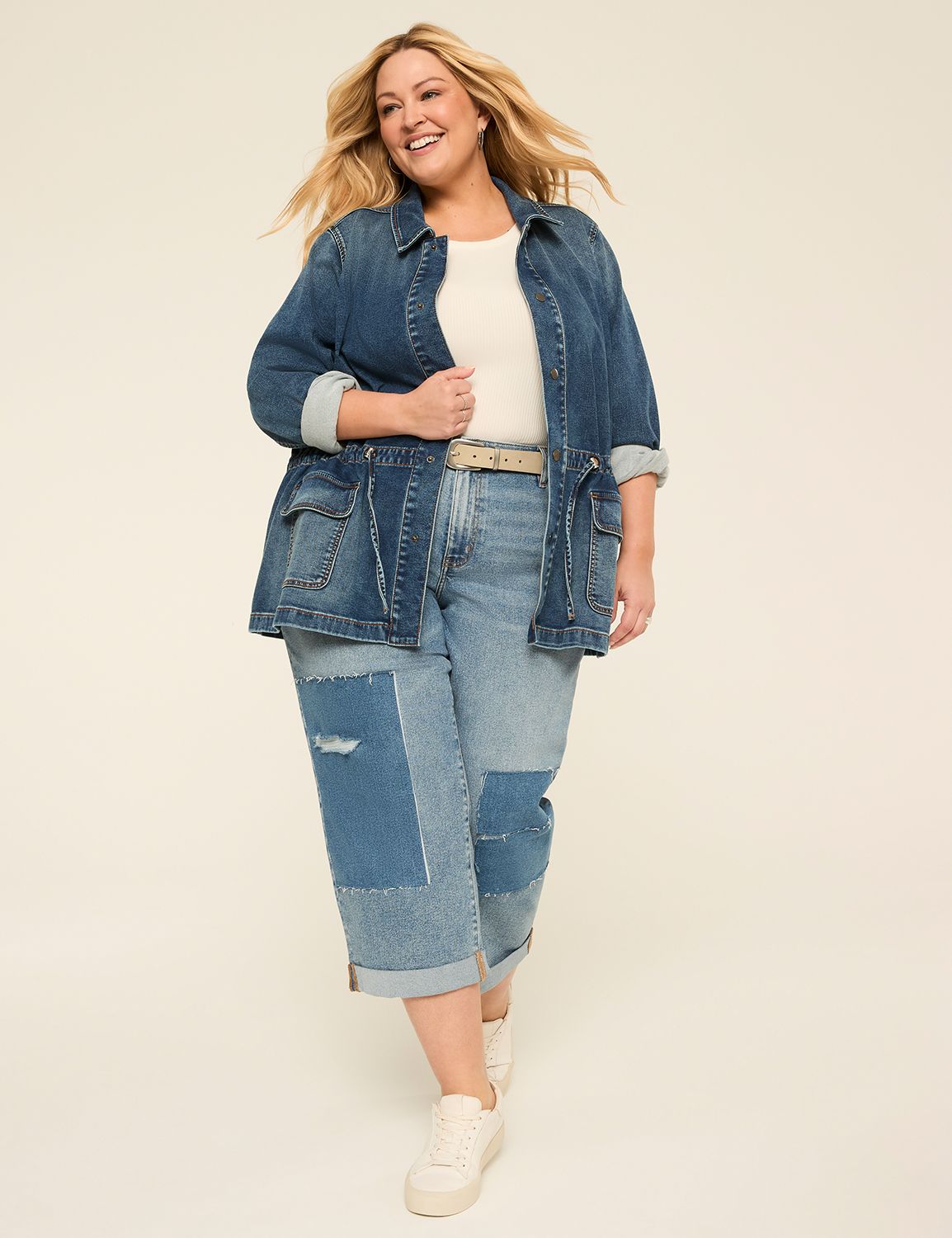 CLOUD KNIT DENIM CINCHED WAIST JACK Product Image 3