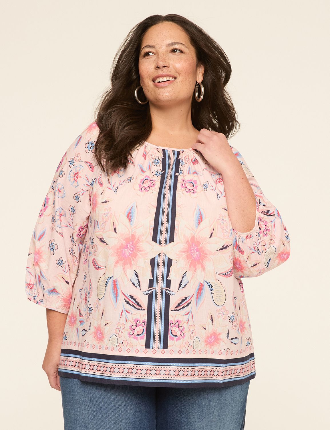 Swing 3/4 Sleeve Raglan Popover Blouse