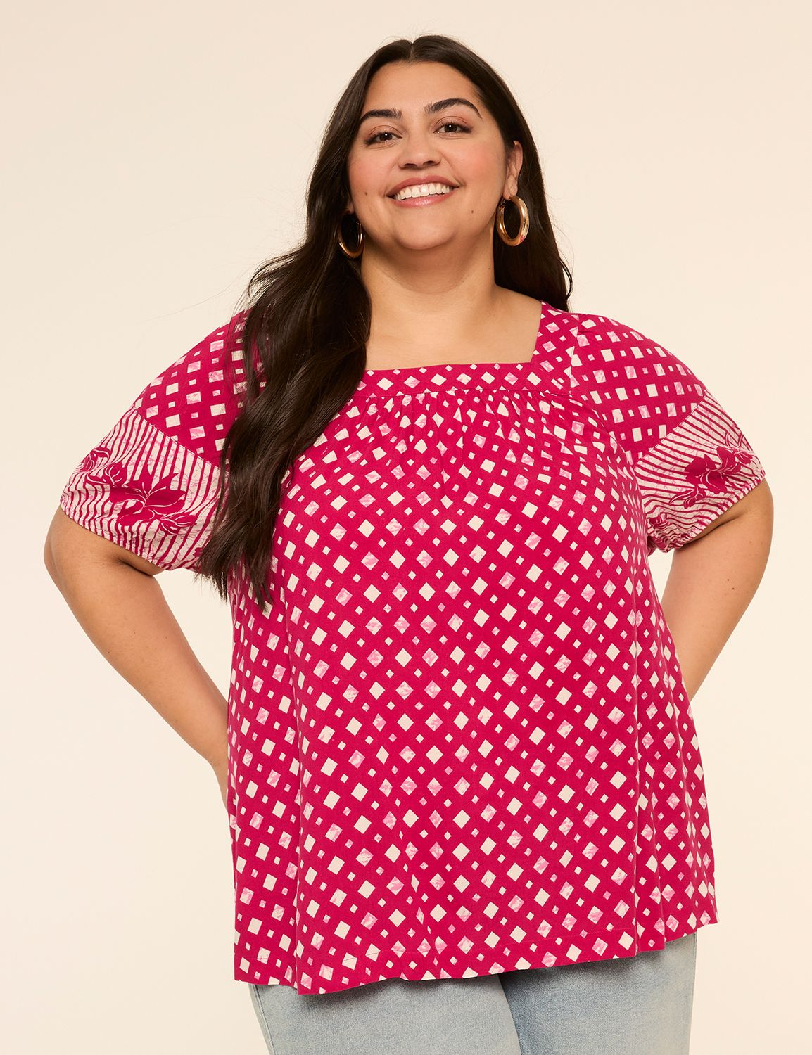 Short-Sleeve Square-Neck Blouse