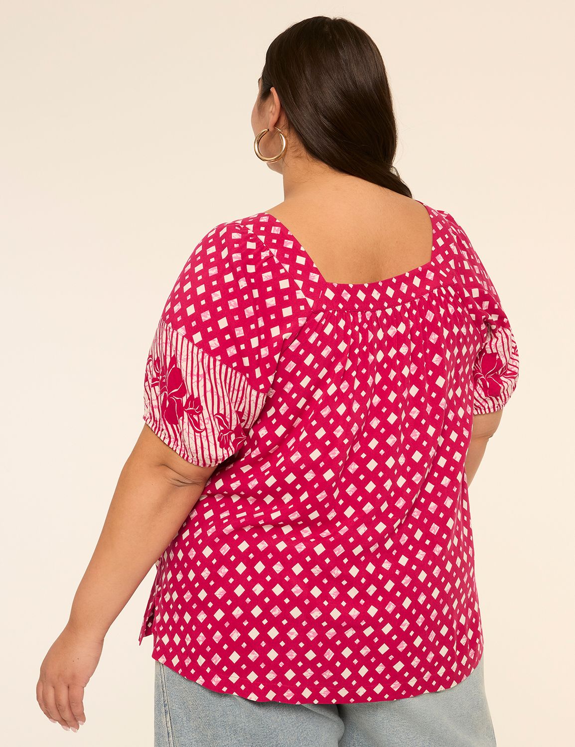 Short-Sleeve Square-Neck Blouse