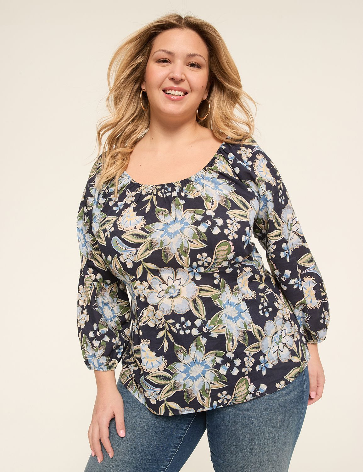 Bracelet Sleeve Scoop-Neck Blouse