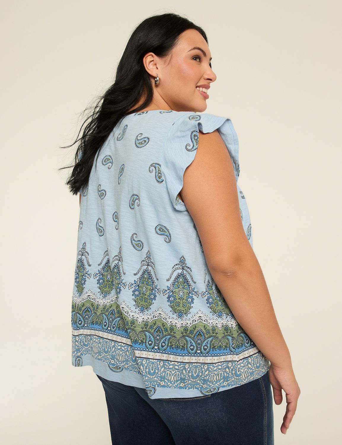 Flutter-Sleeve Tie-Neck Top