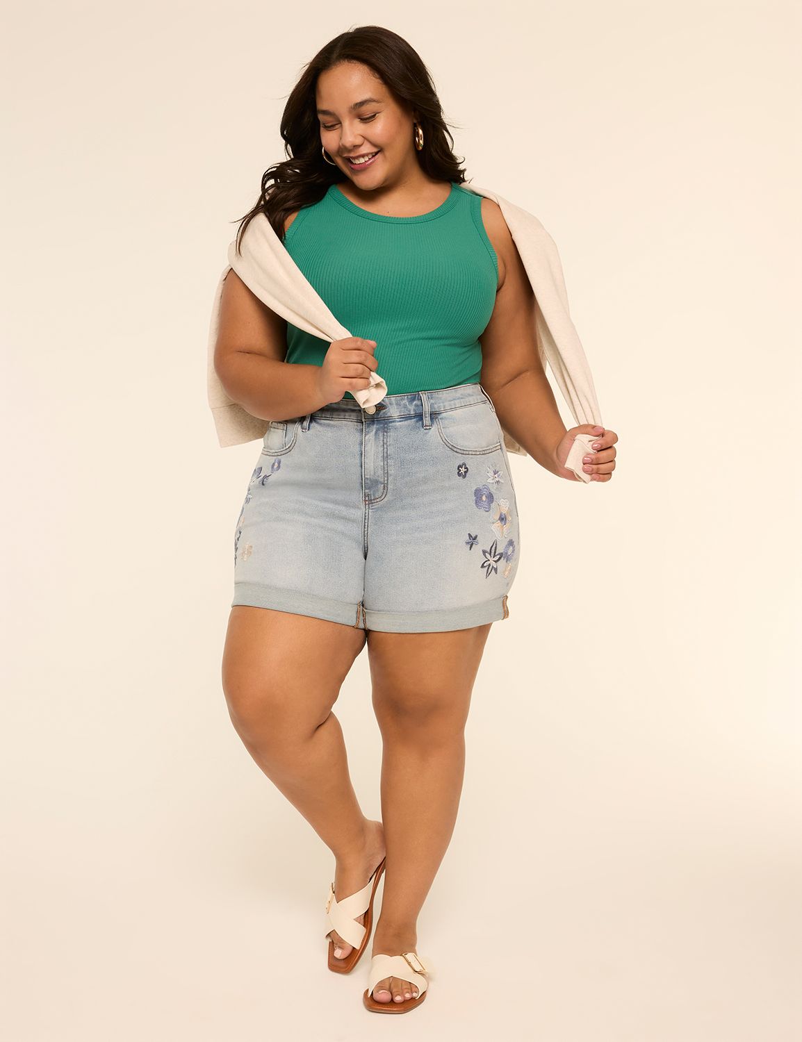 BOYFRIEND MIDI SHORT FLORAL EMBROID Product Image 3