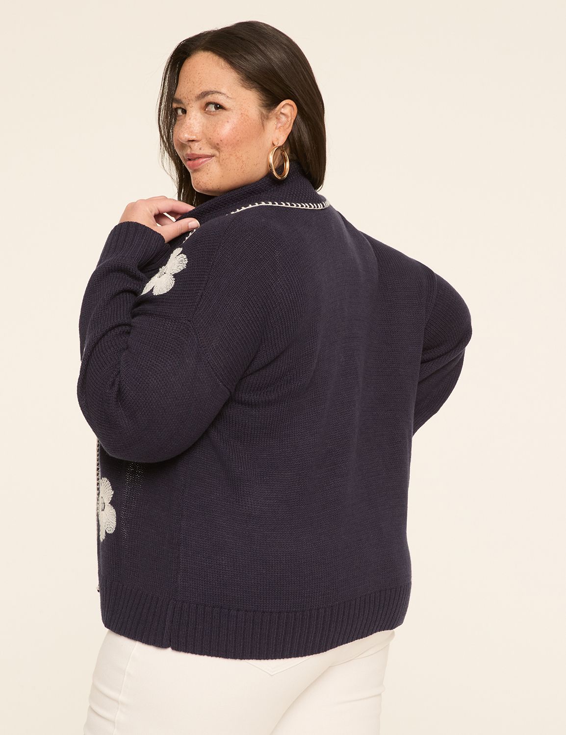 Open Front Embroidered Cardigan