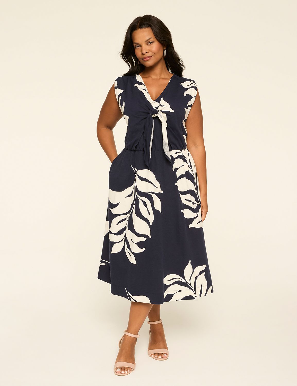 Sleeveless Tie Front Midi Dress