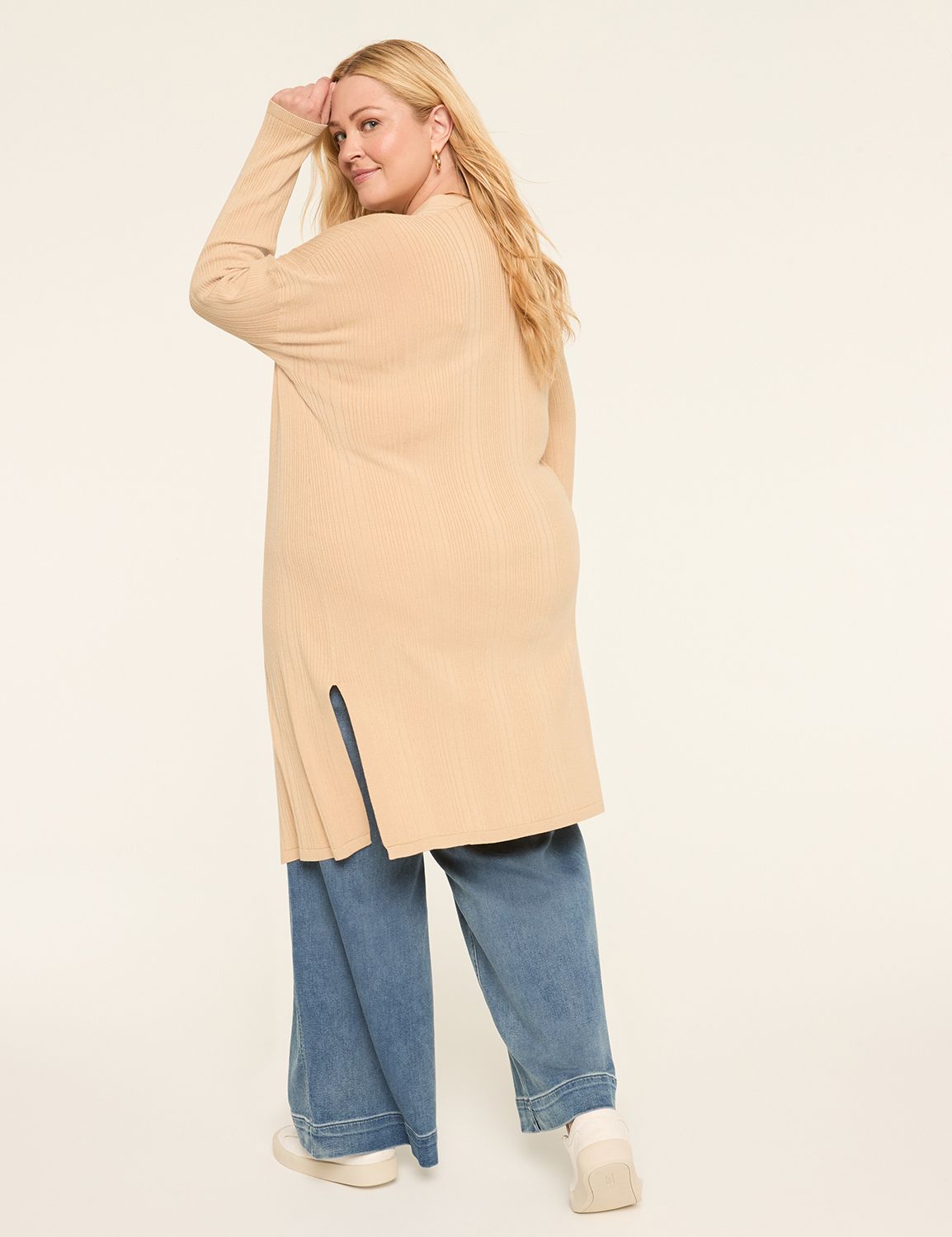 Open-Front Ribbed Duster
