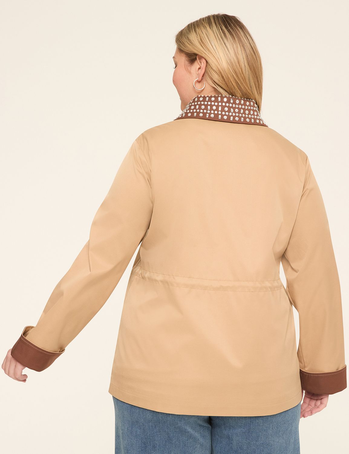 Relaxed Fit Removable Rhinestone Collar Jacket