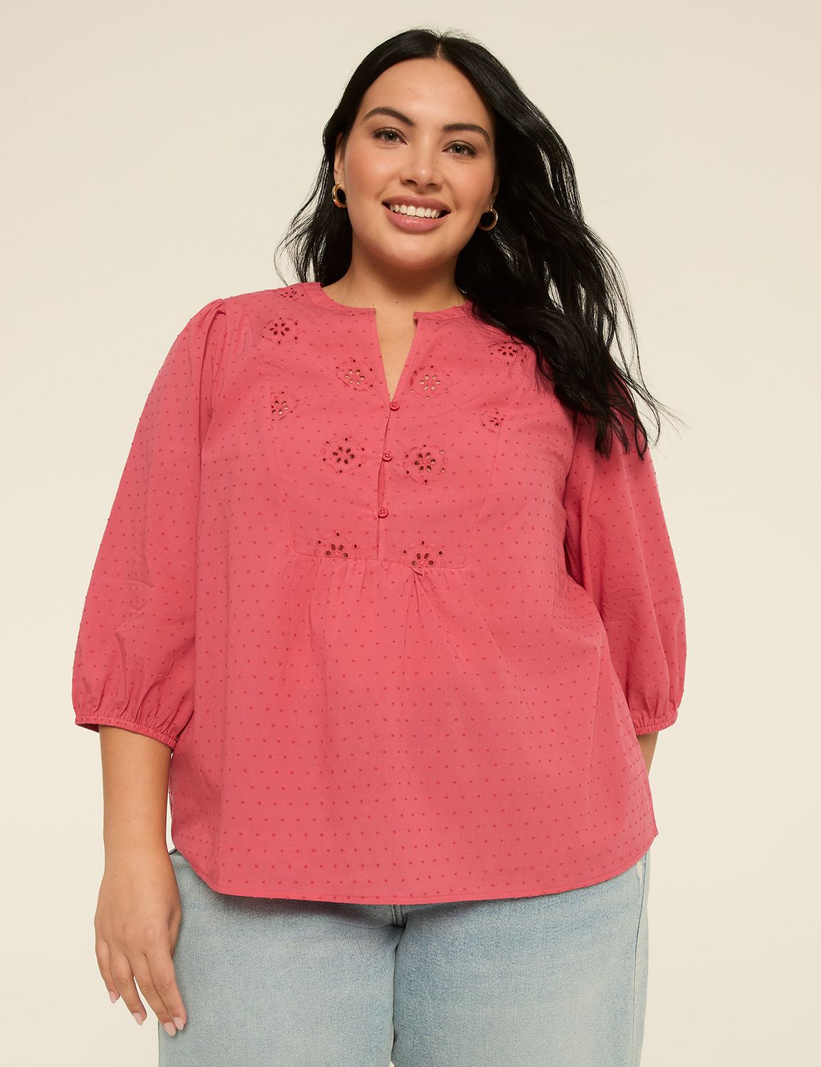 3/4-Sleeve Popover Blouse