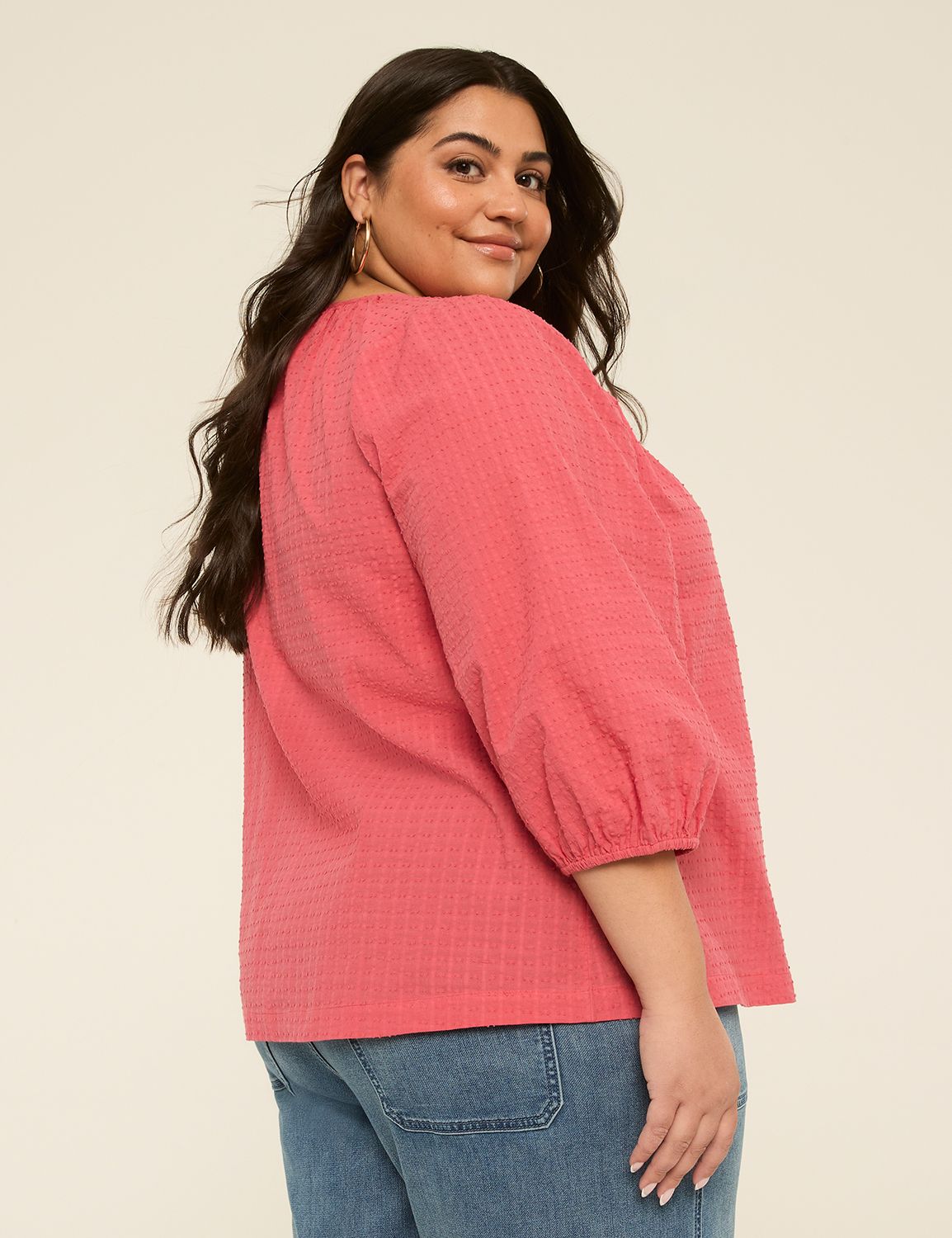 Elbow Sleeve Scoop-Neck Blouse