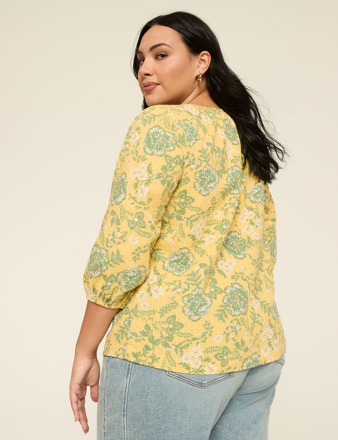 Elbow Sleeve Scoop-Neck Blouse
