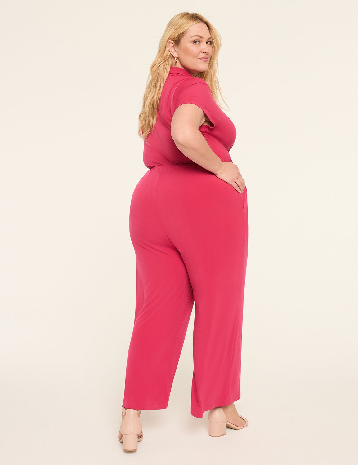 Popover Collar Tie-Waist Jersey Jumpsuit