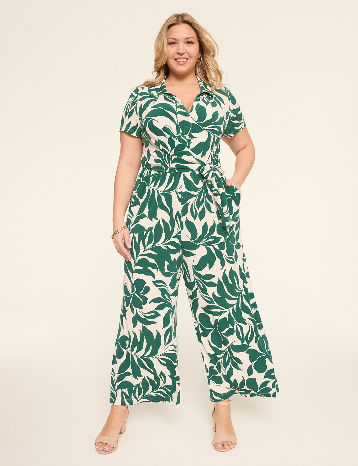 Popover Collar Tie-Waist Jersey Jumpsuit
