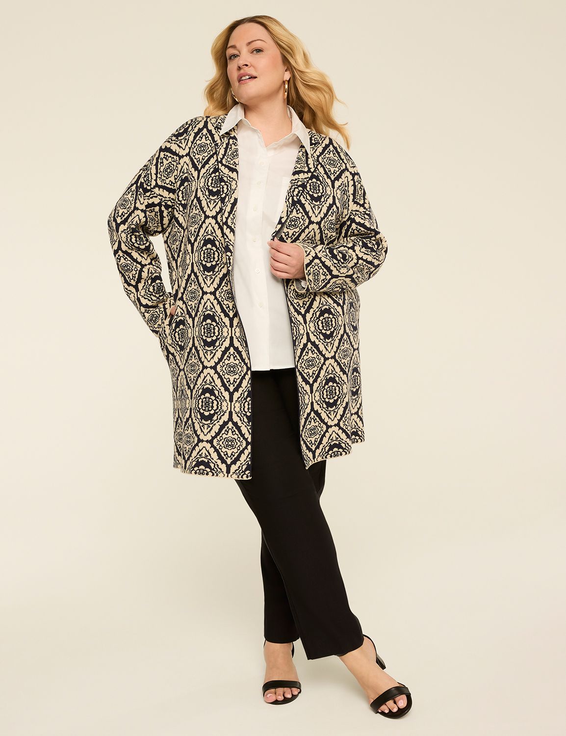 Long-Sleeve Notch Collar Coatigan