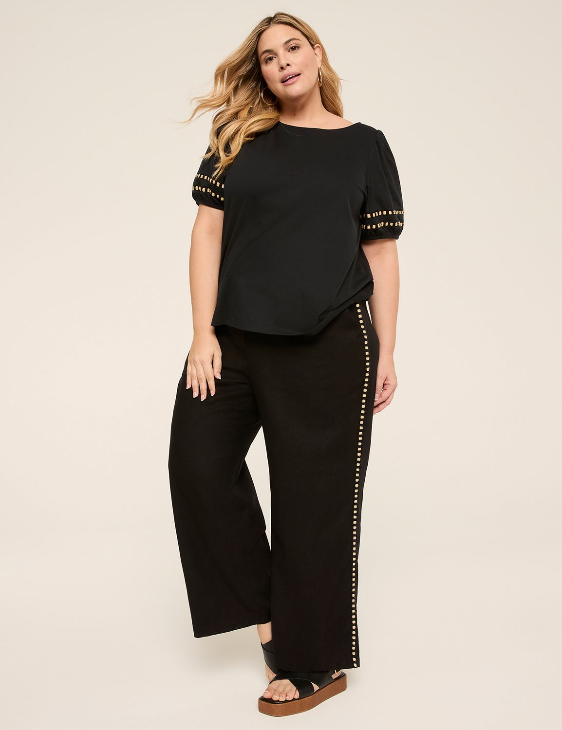 Black Linen Wide Leg with Crochet s Product Image 3