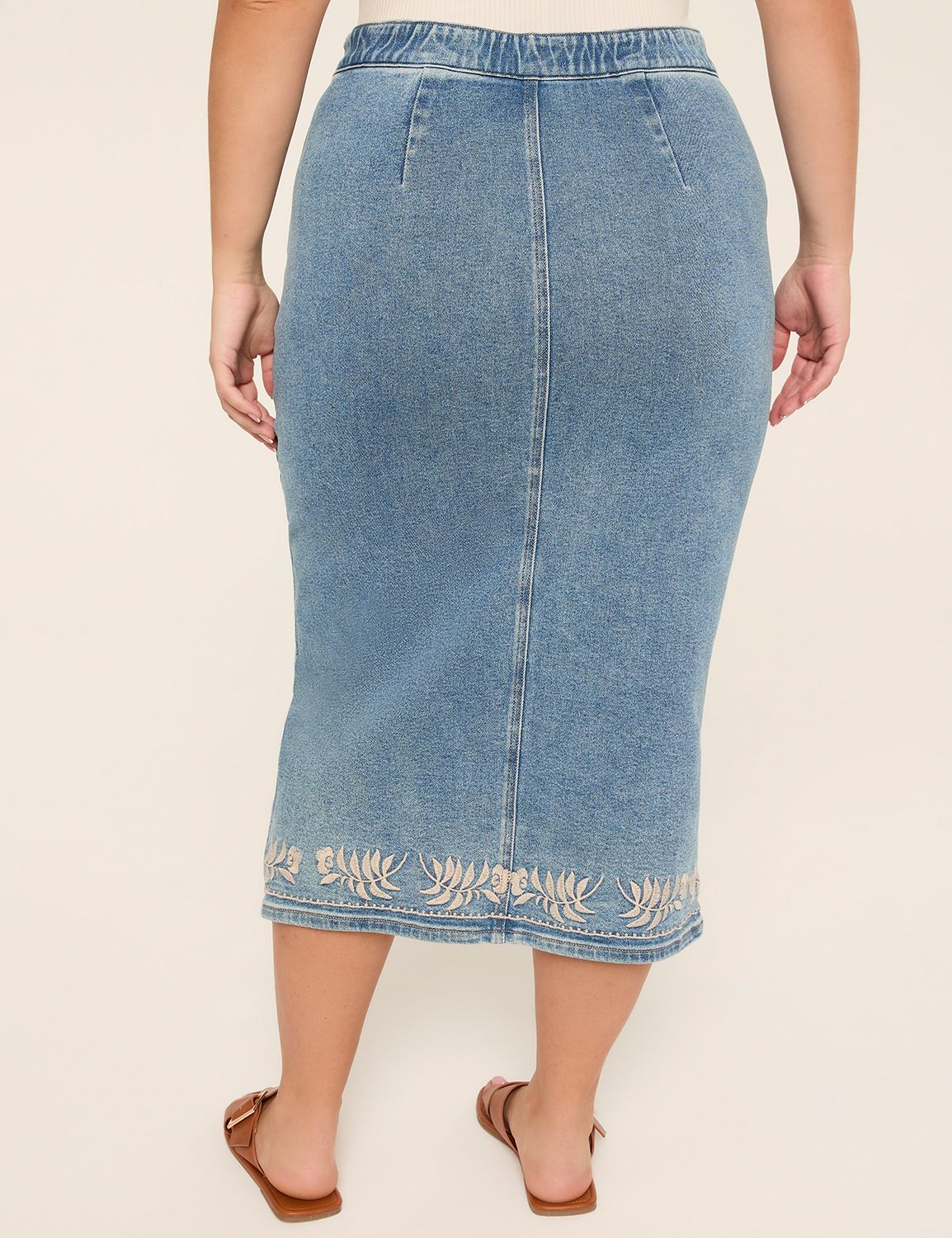 Embroidered Pencil Denim Skirt