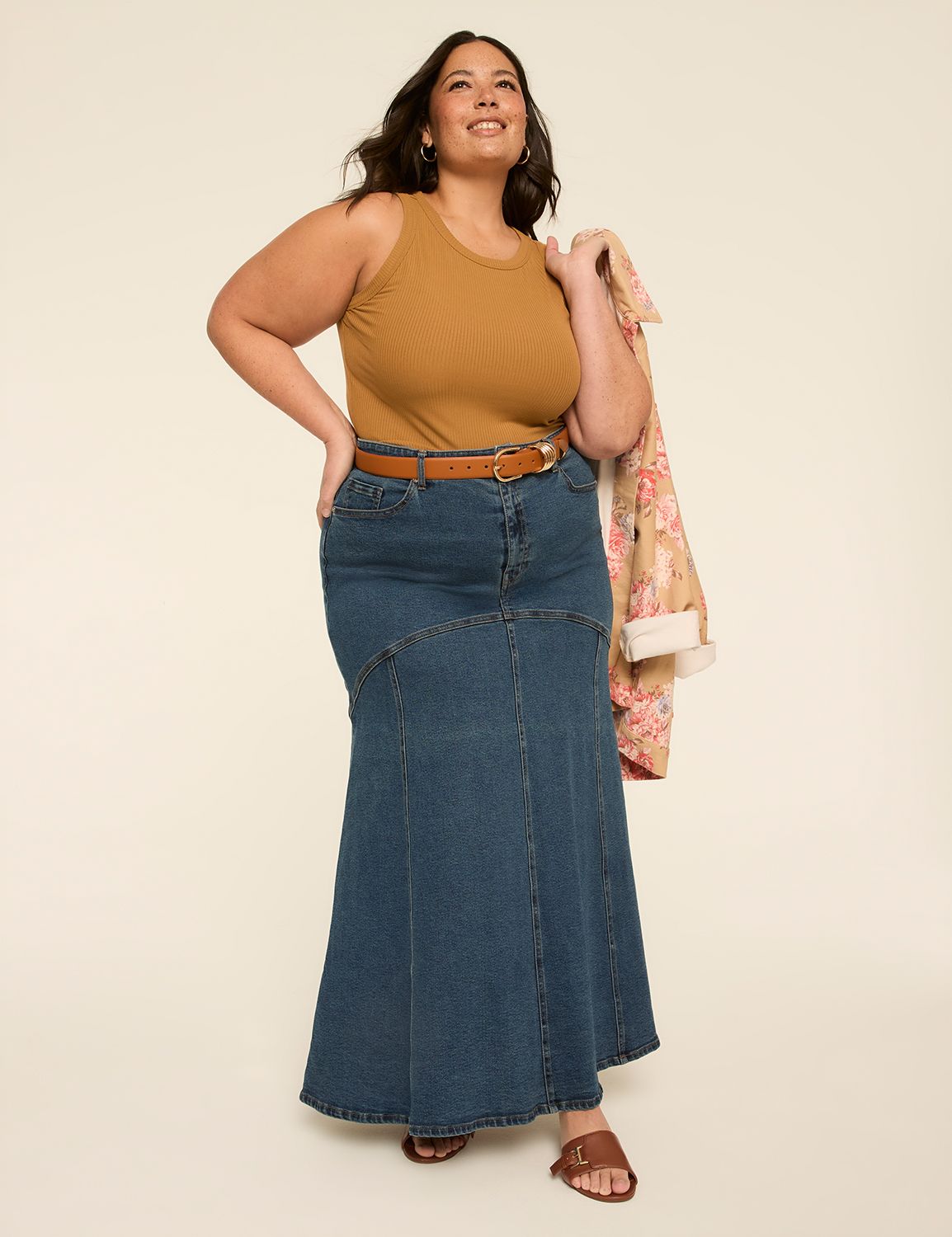 Fit & Flare Denim Maxi Skirt