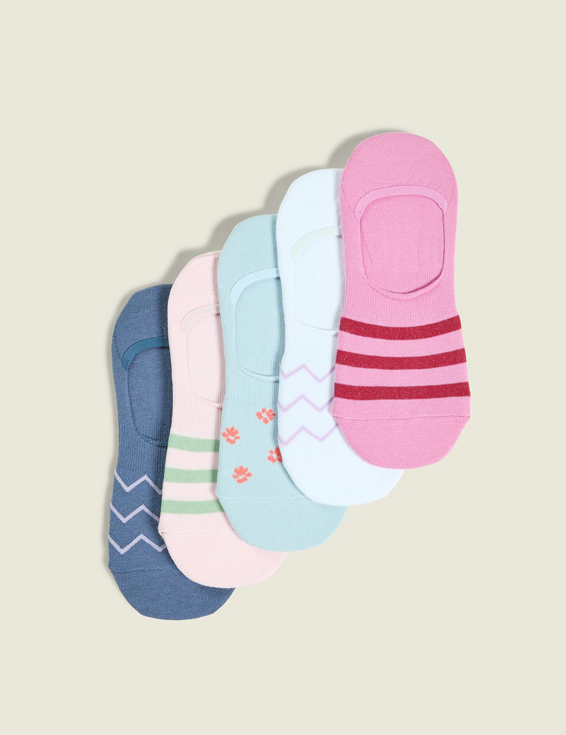 5-Pack No-Show Socks - Chevron & Floral