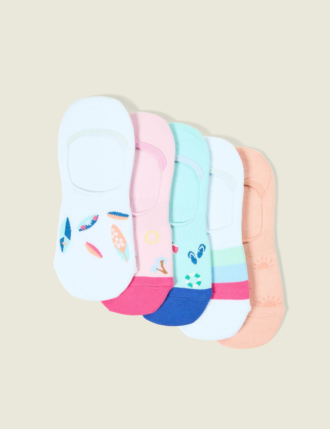 5-Pack No-Show Socks - Beach Party