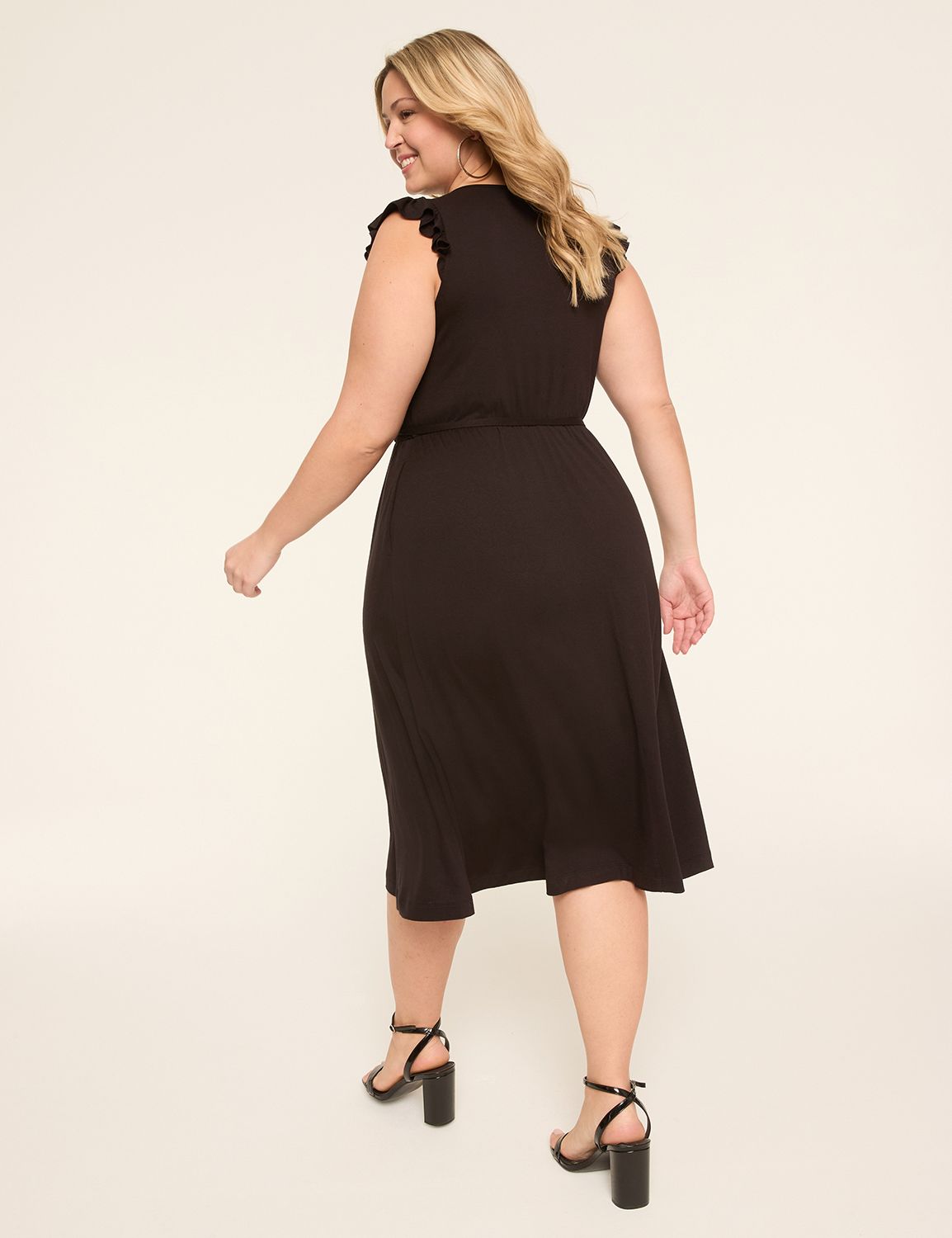 Surplice-Neck Flutter-Sleeve Midi Dress