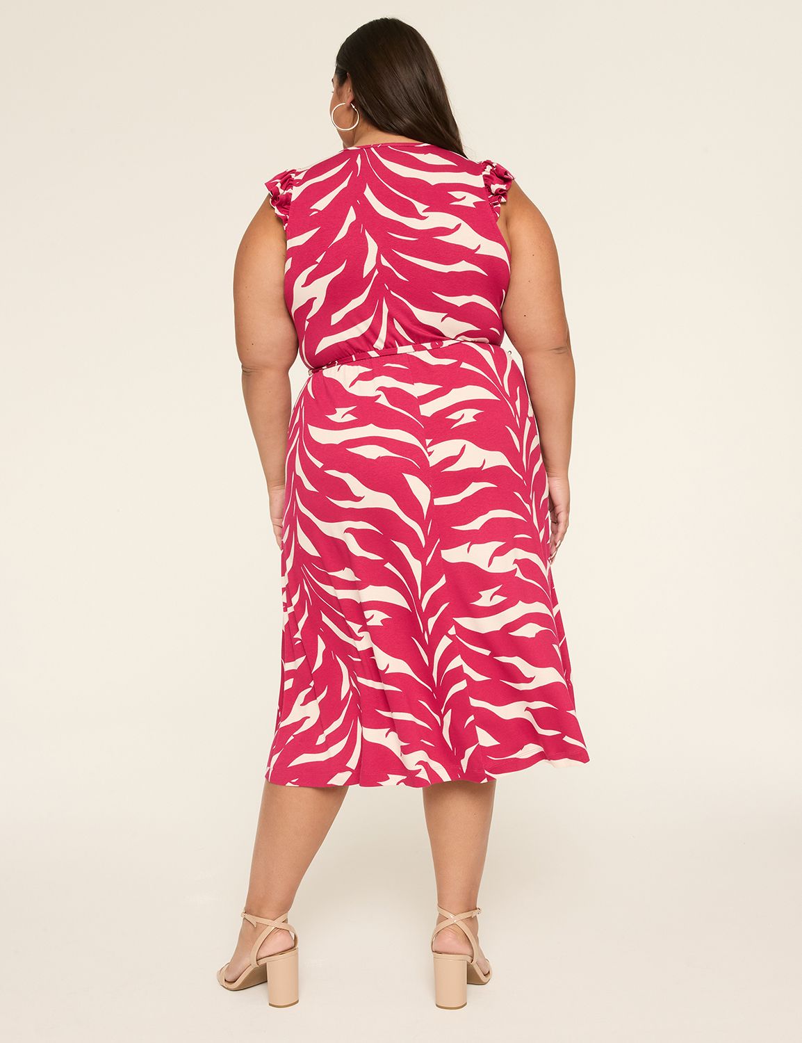 Surplice-Neck Flutter-Sleeve Midi Dress
