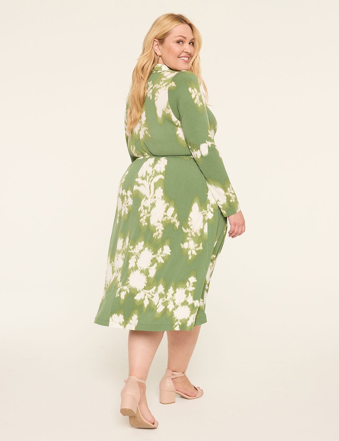 Long-Sleeve Faux-Wrap Jersey Dress