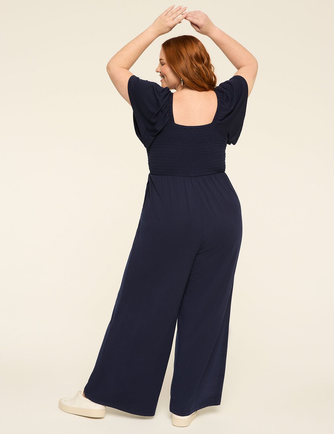 Short-Sleeve Smocked Jumpsuit