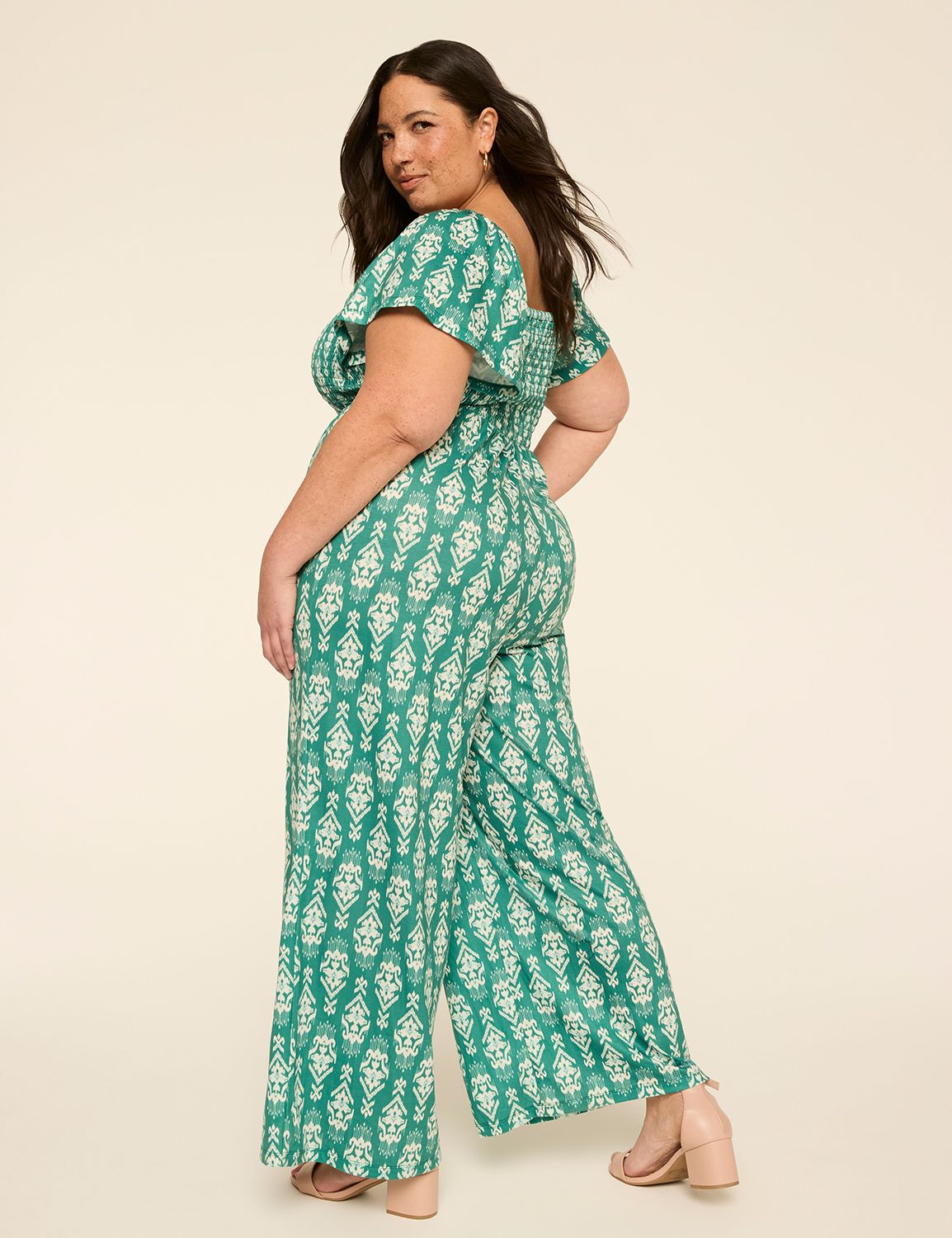 Short-Sleeve Smocked Jumpsuit