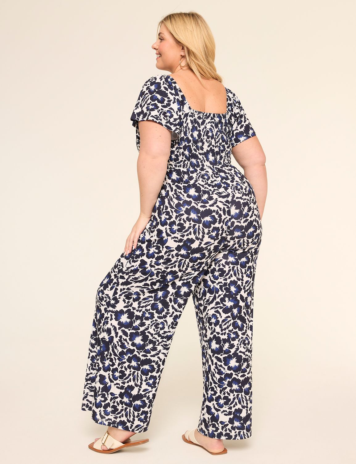 Short-Sleeve Smocked Jumpsuit