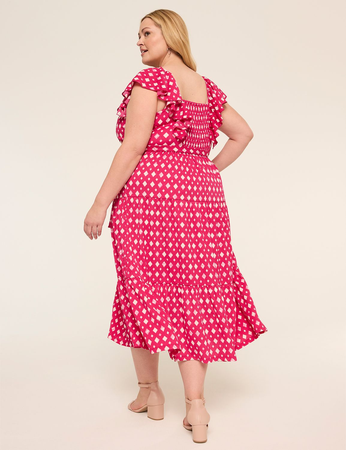 Short-Sleeve Ruffle Tie Waist Midi Dress