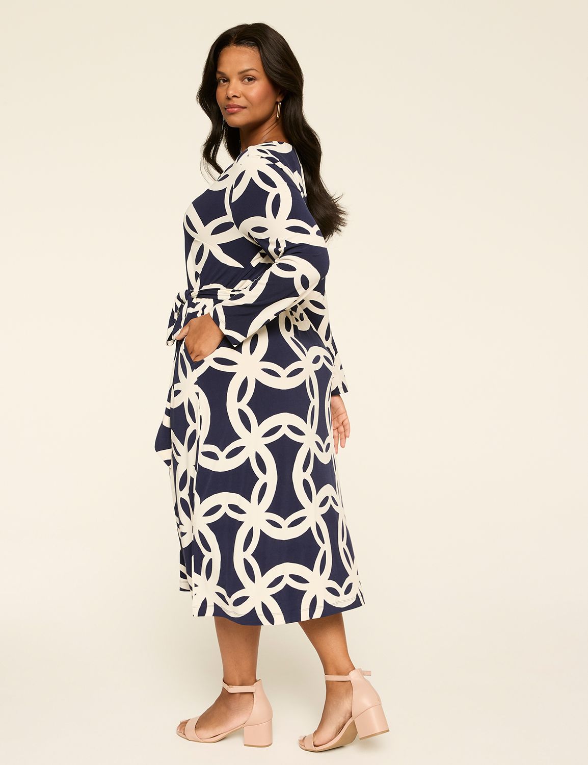 Long-Sleeve Faux-Wrap Dress