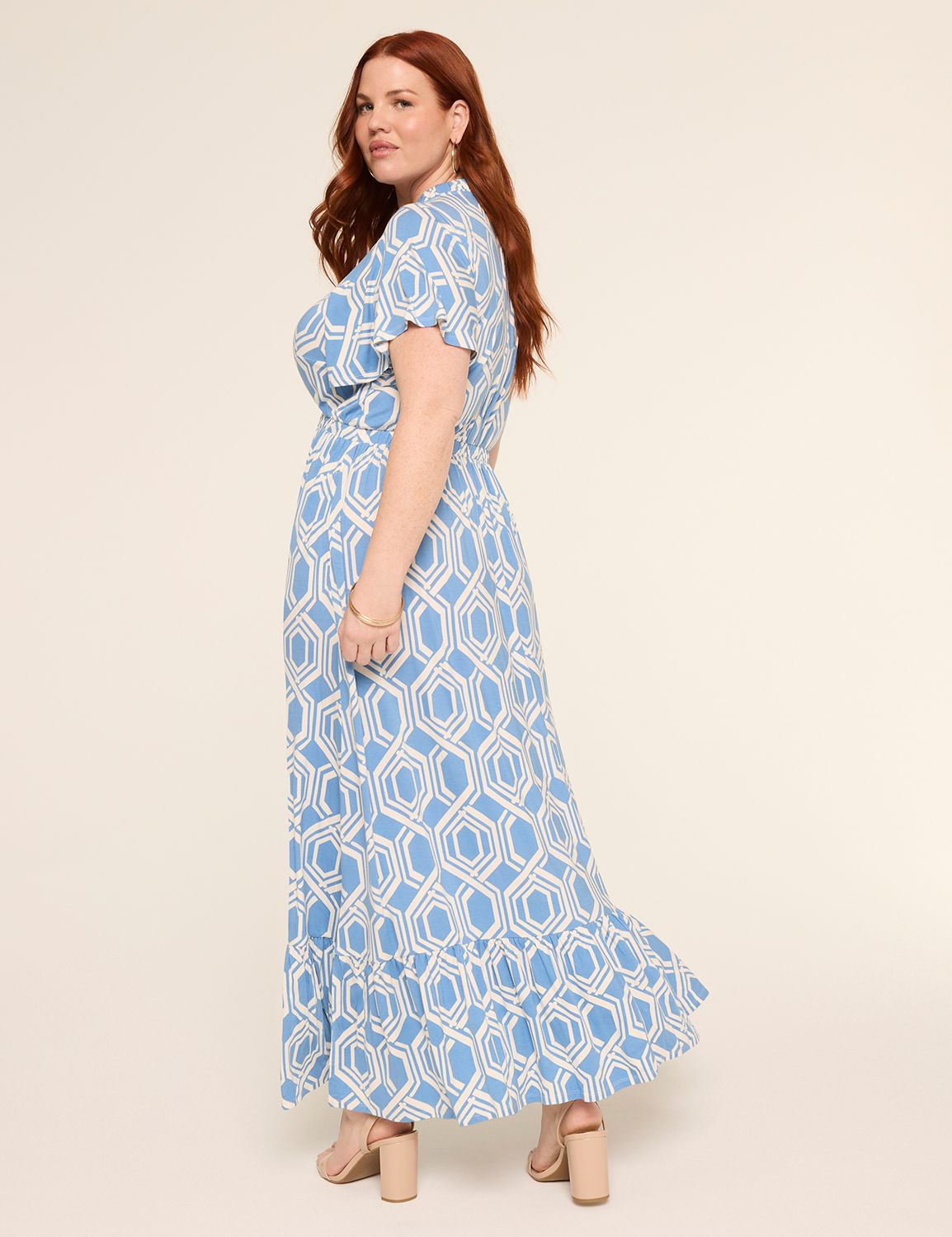 Short Flutter Sleeve Maxi Dress