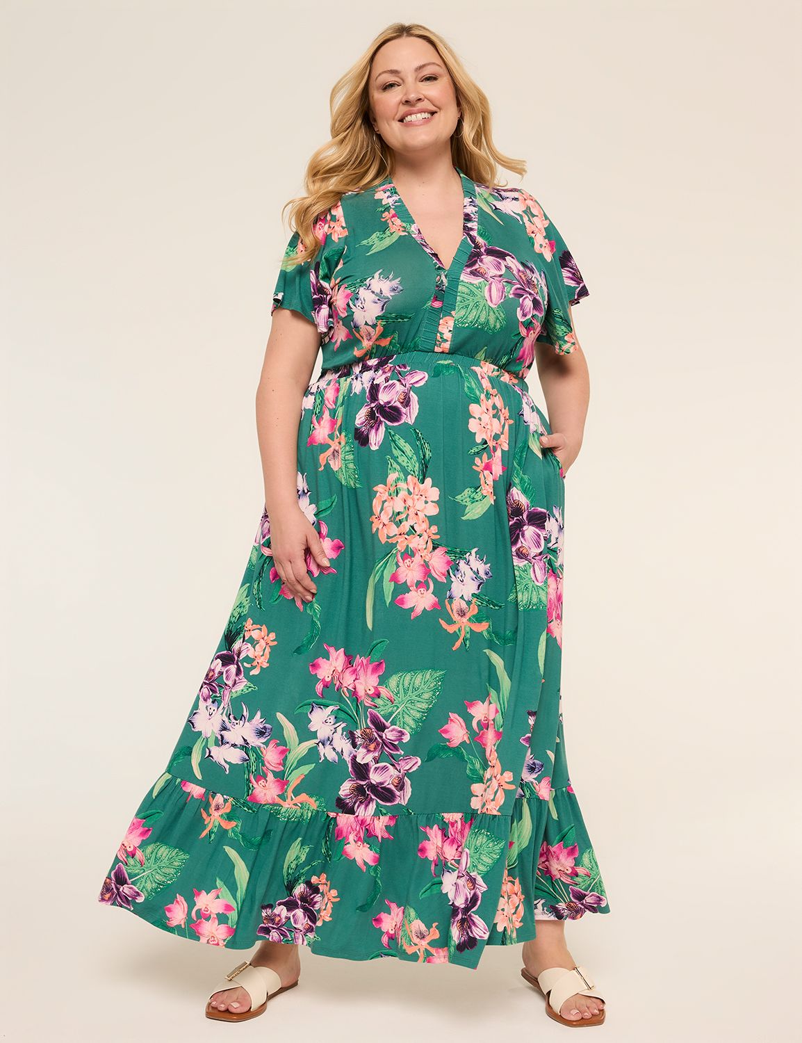 Short Flutter Sleeve Maxi Dress
