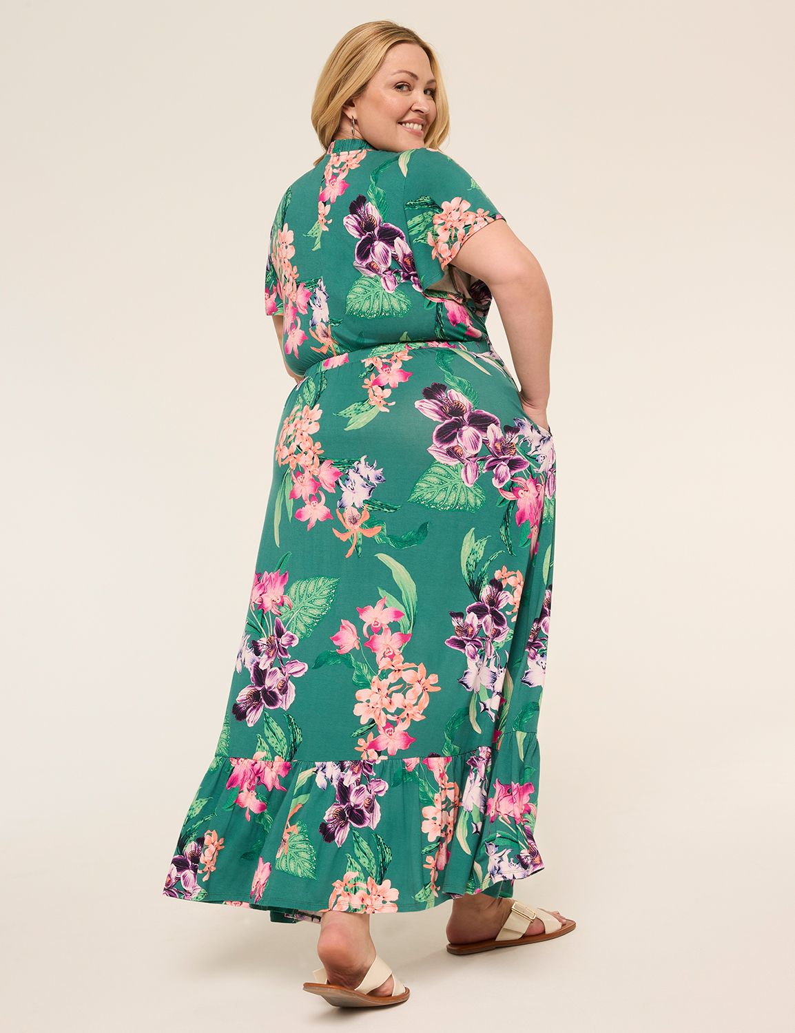Short Flutter Sleeve Maxi Dress