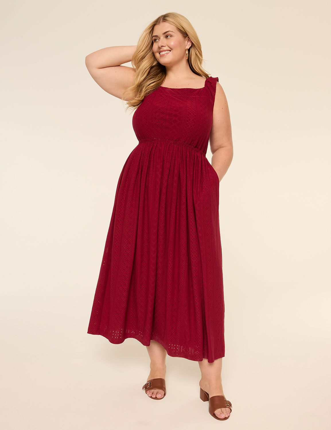 Square-Neck Flutter Sleeve Maxi Dress