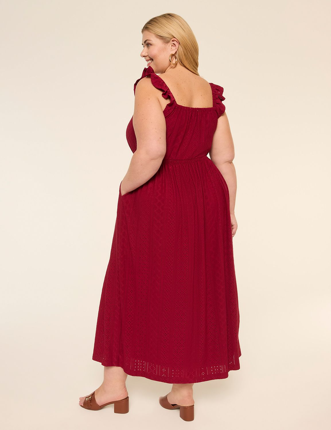 Square-Neck Flutter Sleeve Maxi Dress