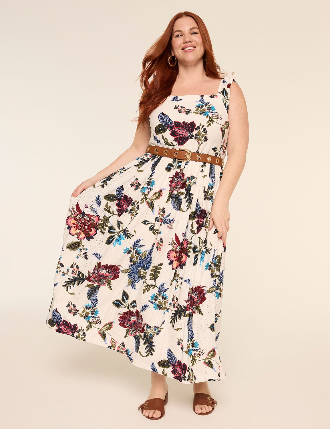 Square-Neck Flutter Sleeve Maxi Dress