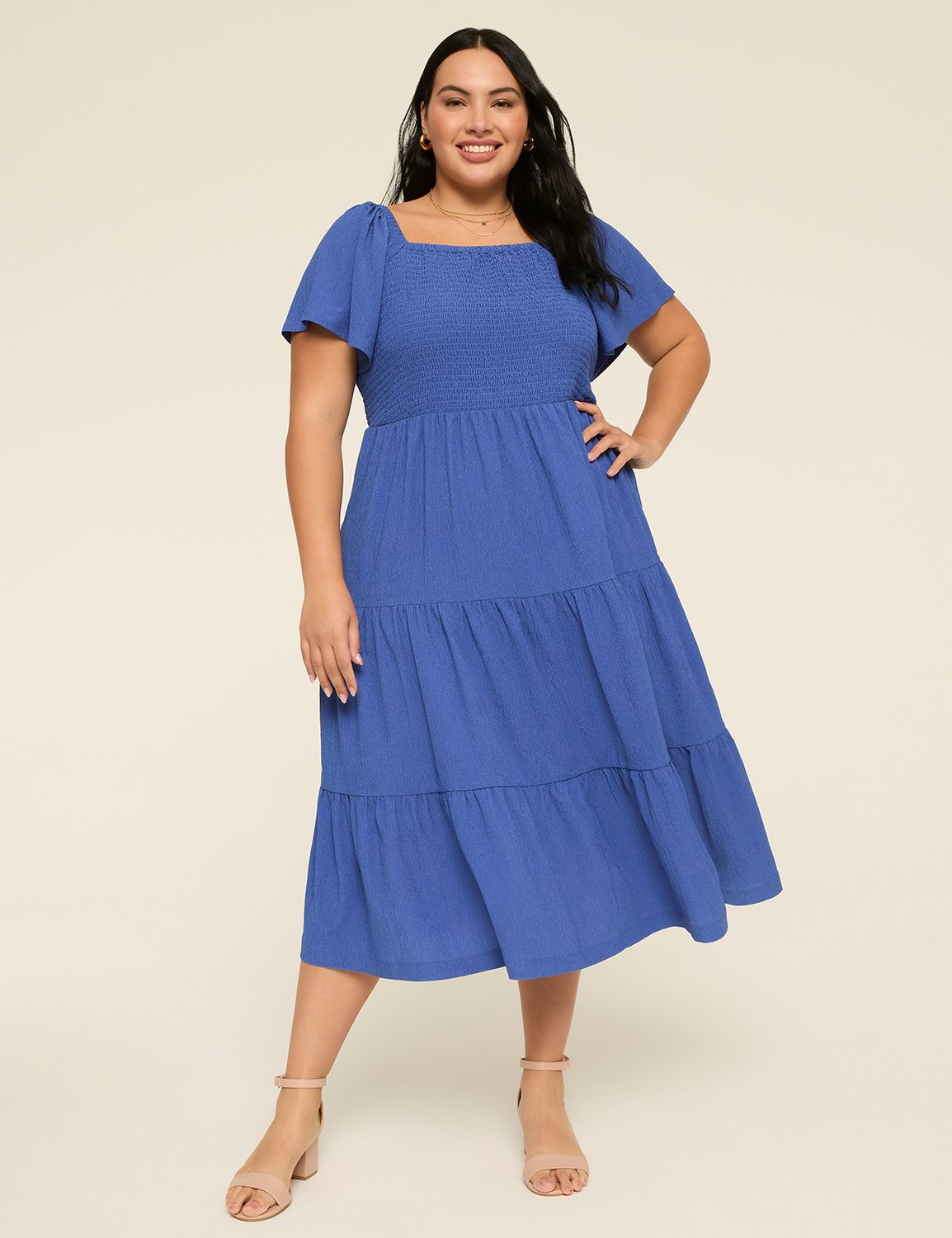 Short-Sleeve Smocked Convertible Midi Dress