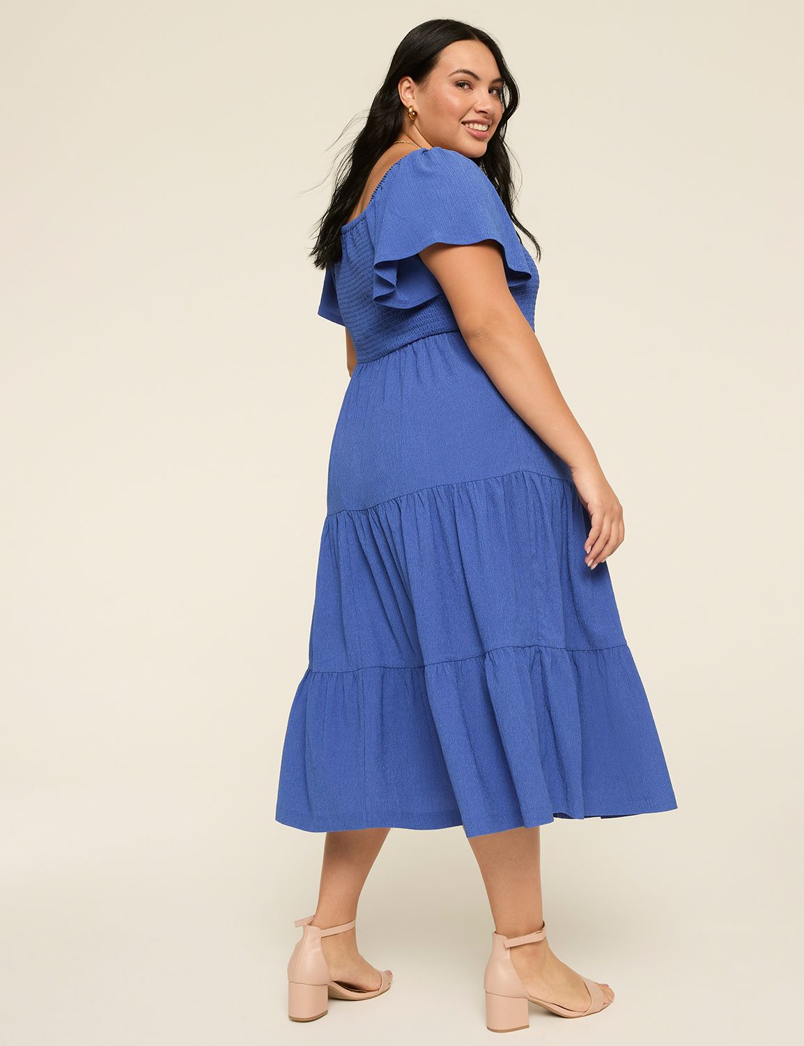 Short-Sleeve Smocked Convertible Midi Dress