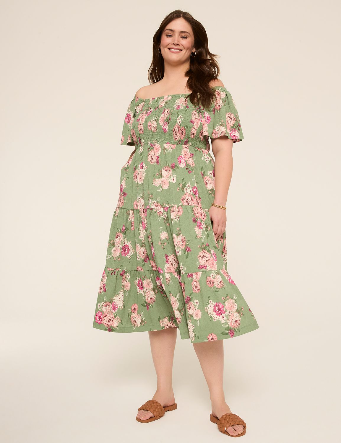 Short-Sleeve Smocked Convertible Midi Dress