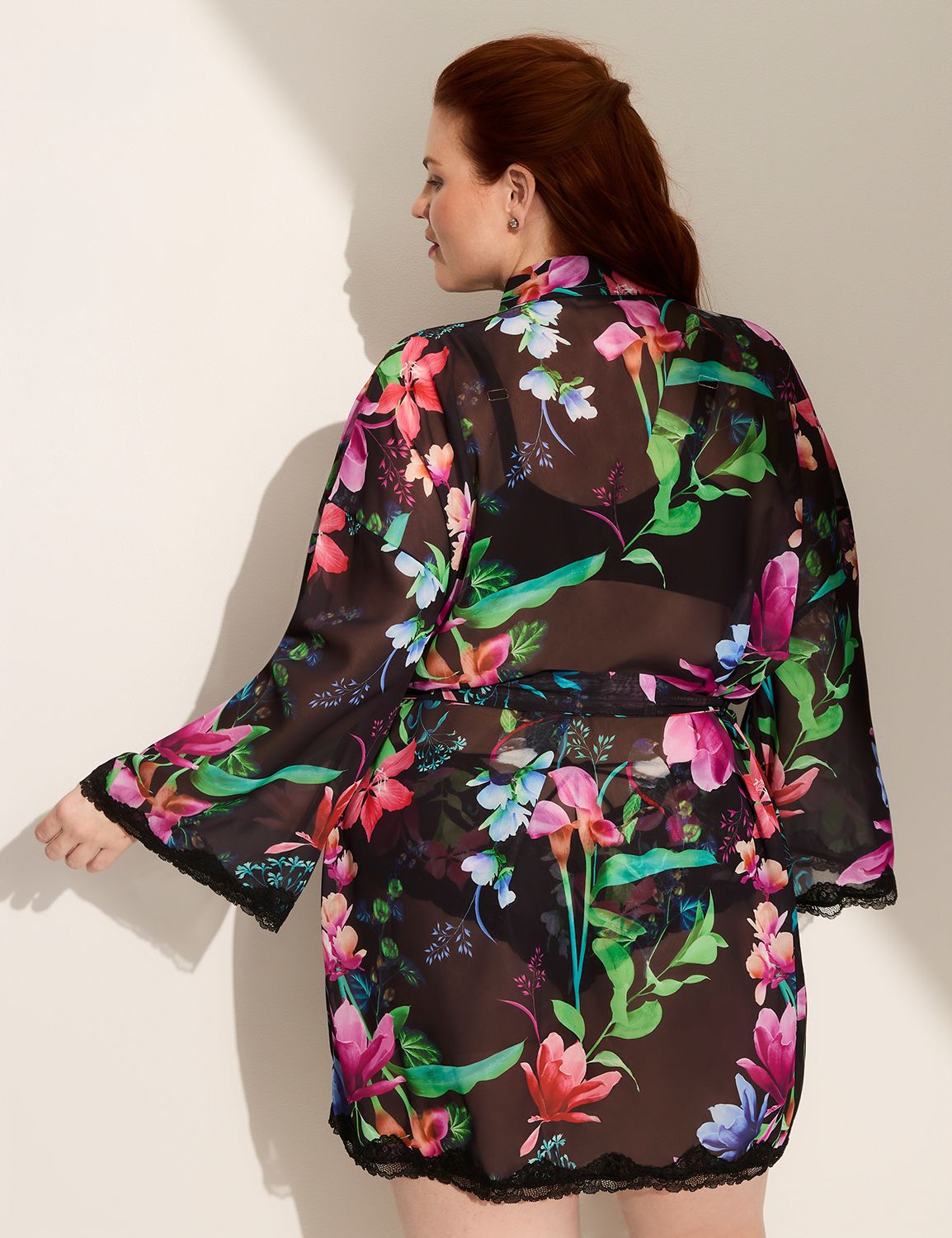 Lace-Trim Chiffon Robe