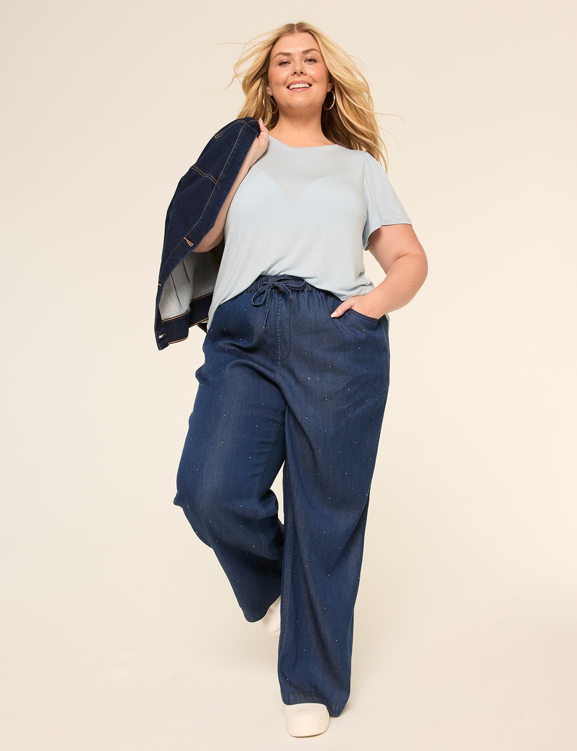 HIGH RISE TENCEL WIDE LEG W/ EMBELL Product Image 3