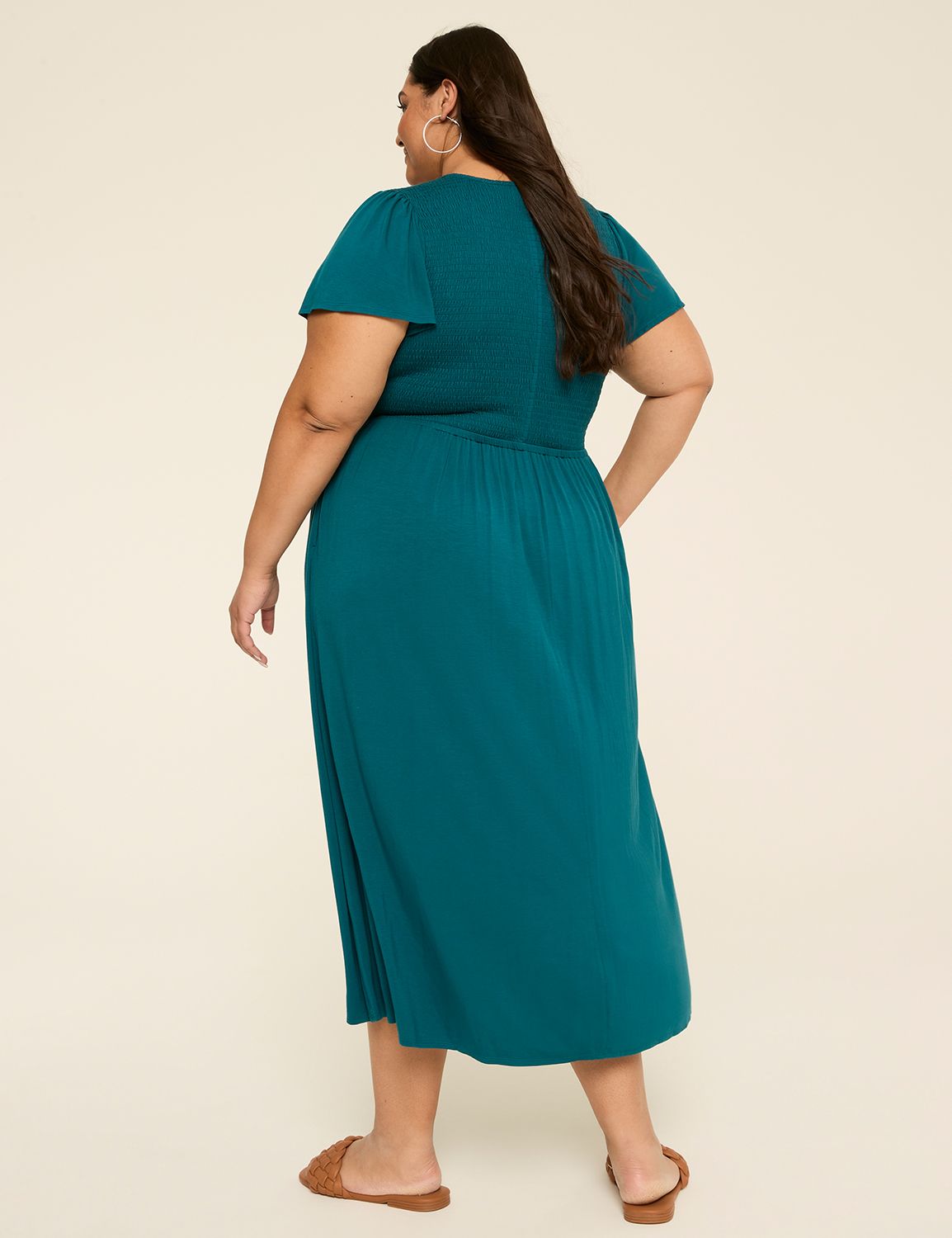 Short-Sleeve Smocked Midi Dress