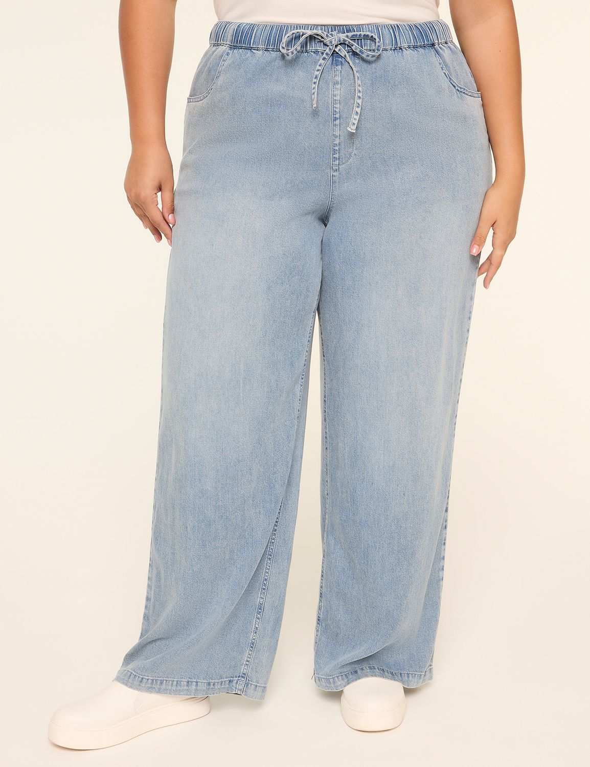 Drapey Denim Pull-On Wide Leg Pant