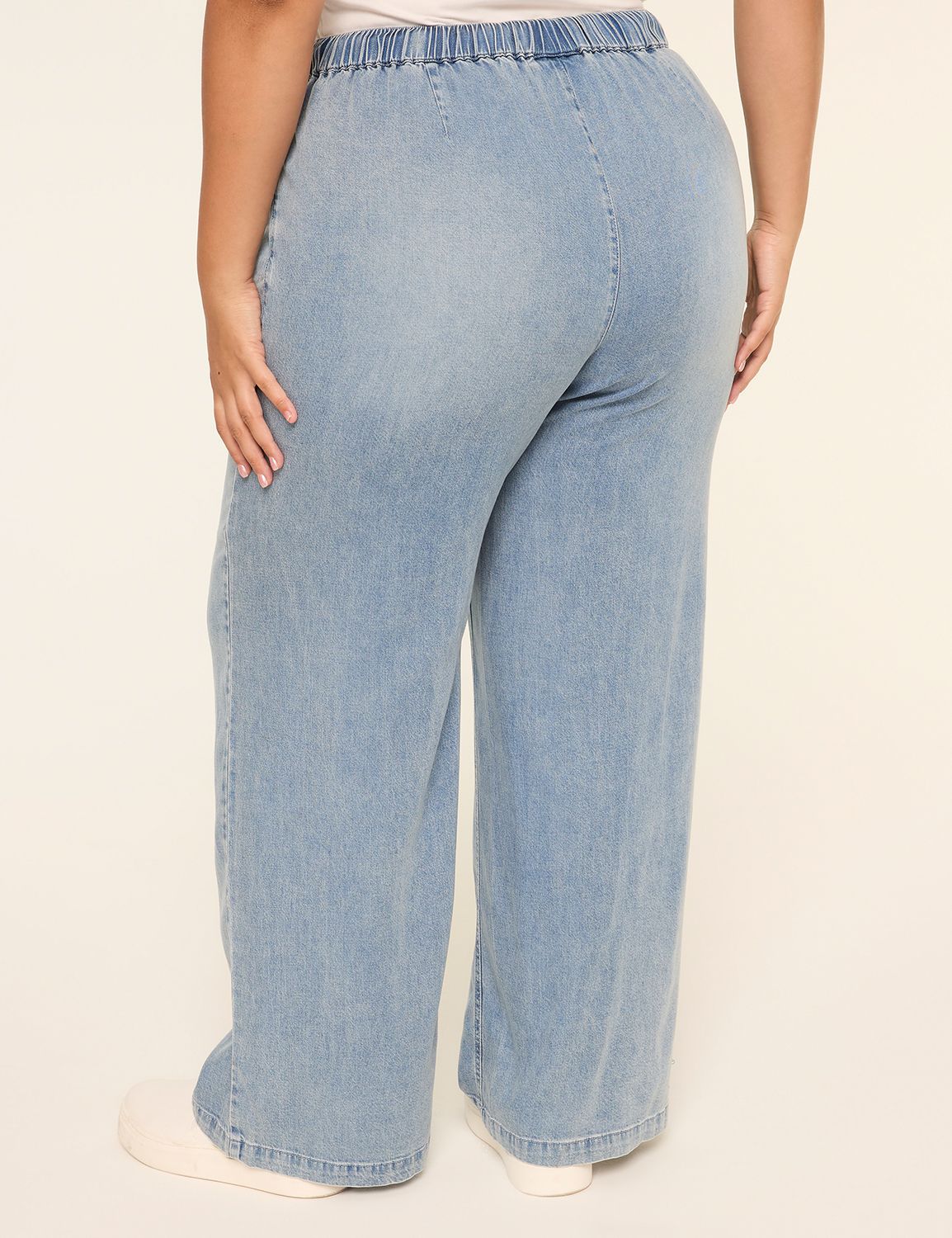 Drapey Denim Pull-On Wide Leg Pant