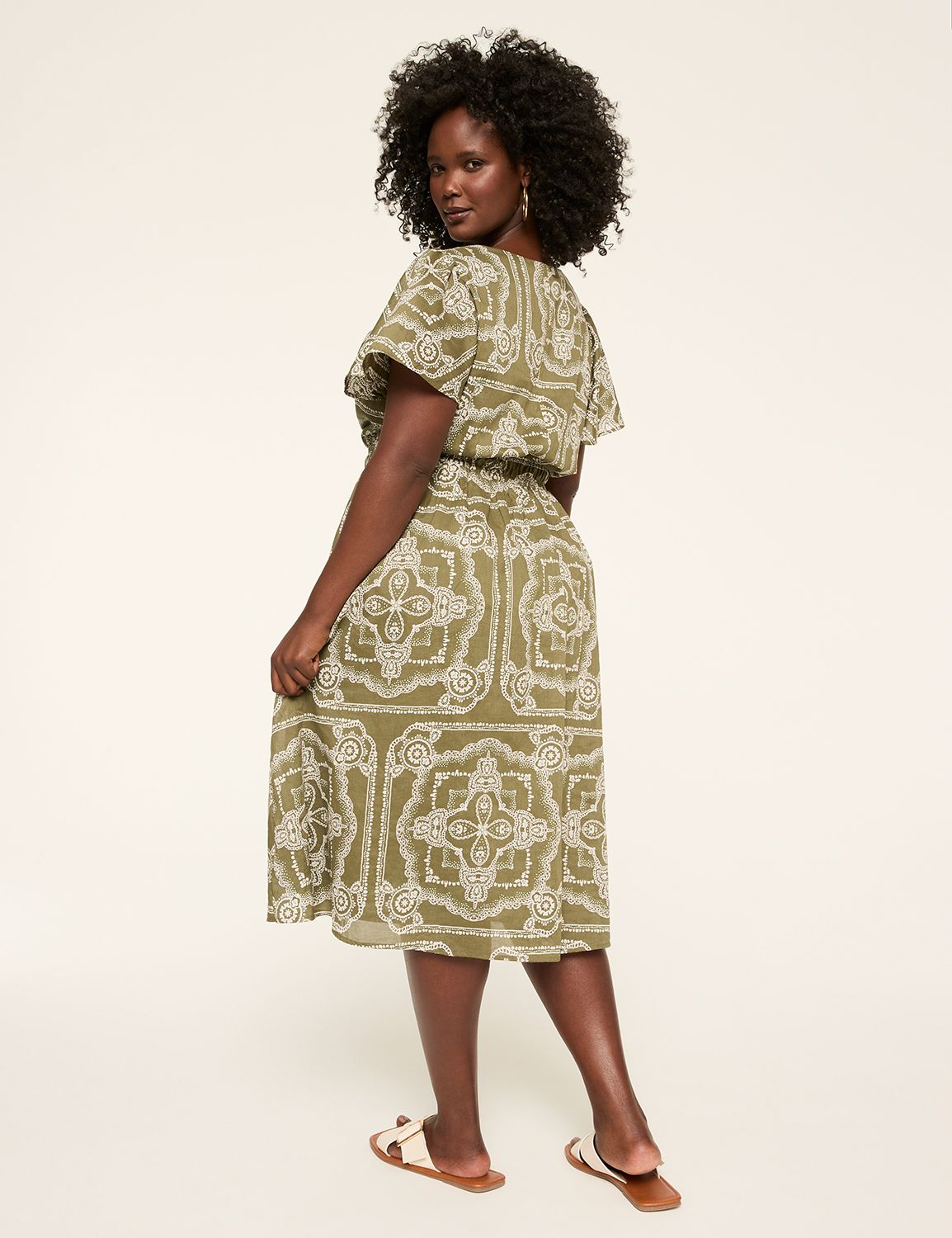 Short-Sleeve Smocked Waist Midi Dress